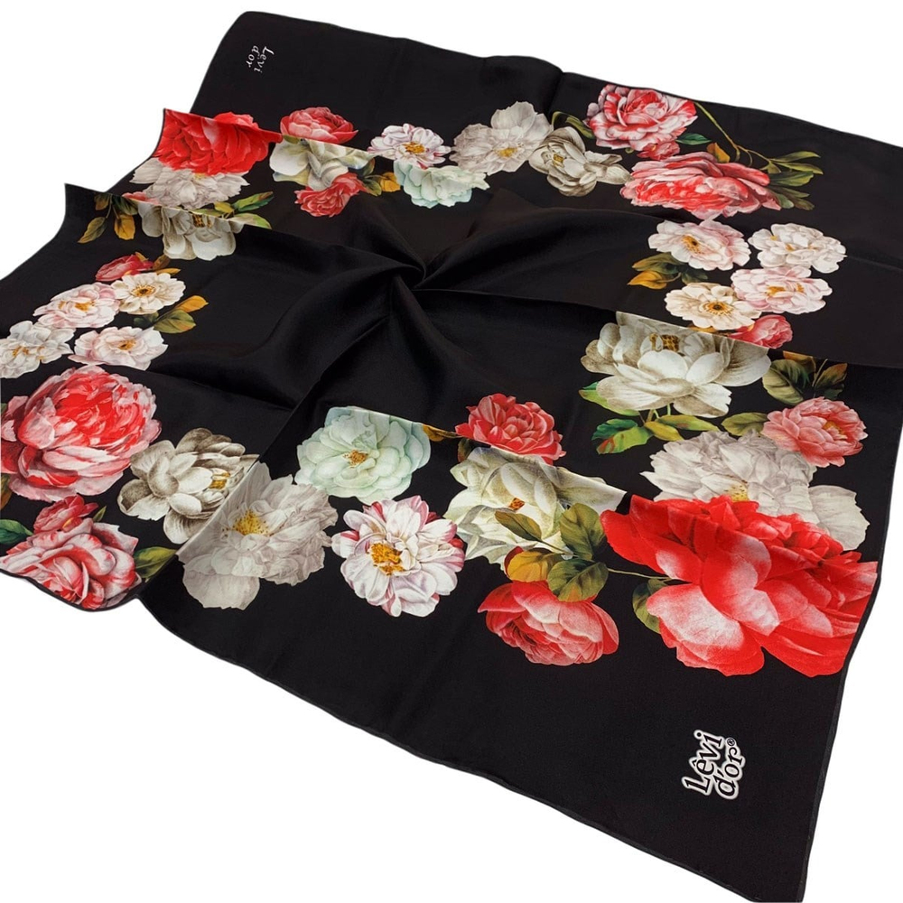 Levidor Twill İpek Eşarp - 010101543040501 - Siyah Kırmızı