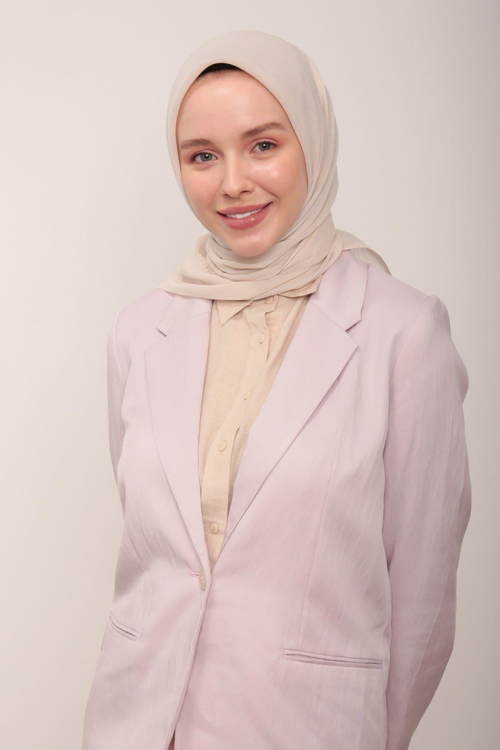 Miray Düz Pamuk Eşarp - Kemik Rengi