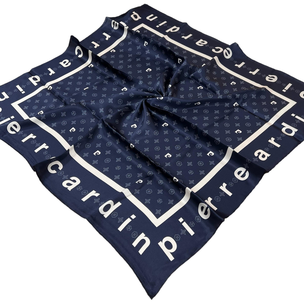 Pierre Cardin İpek Eşarp - 8940438-921 Lacivert Beyaz Twill