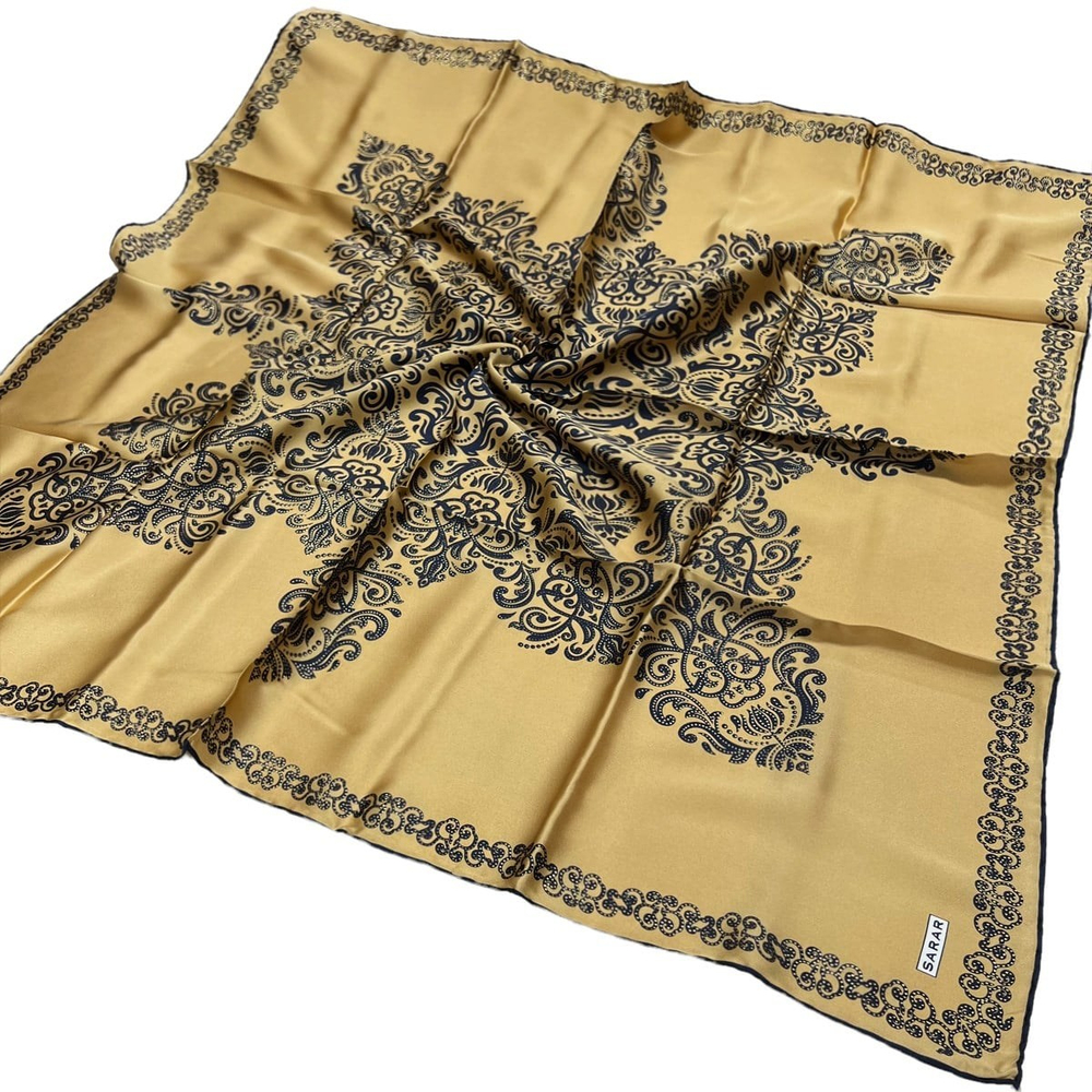 Sarar Varaklı İpek Eşarp - 2444 - Gold Lacivert