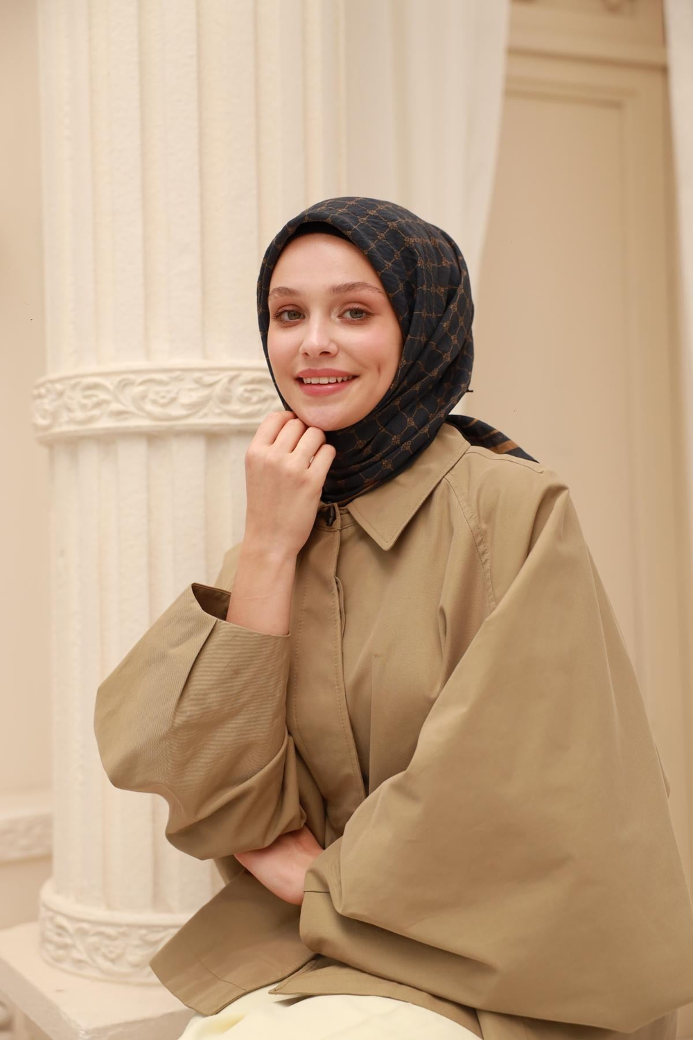 Silk Home Olinda Eşarp - 48004 - Antrasit Camel