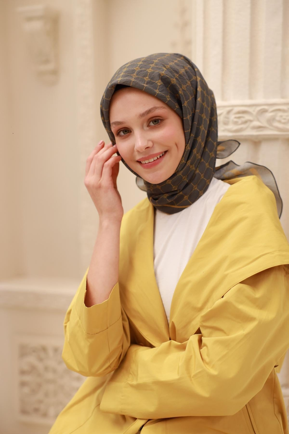Silk Home Olinda Eşarp - 48004 - Füme Sarı