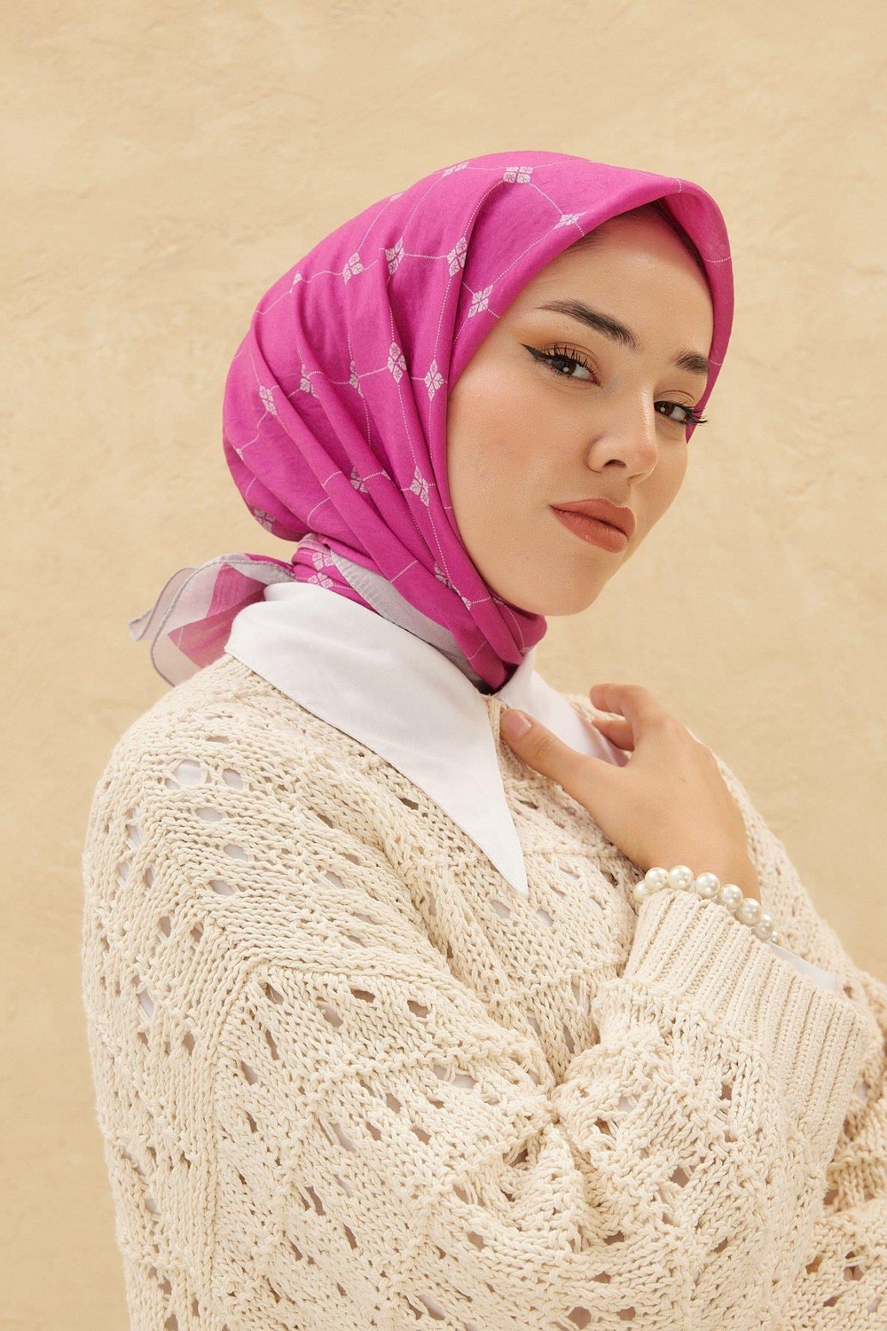 Silk Home Olinda Eşarp - Fuşya Gri