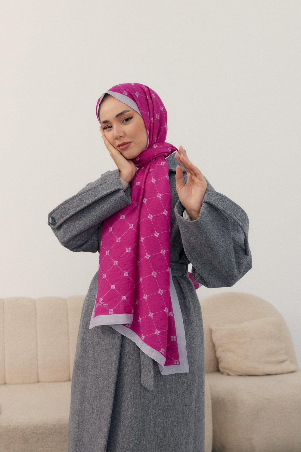 Silk Home Olinda Şal - 49003 - Fuşya Gri