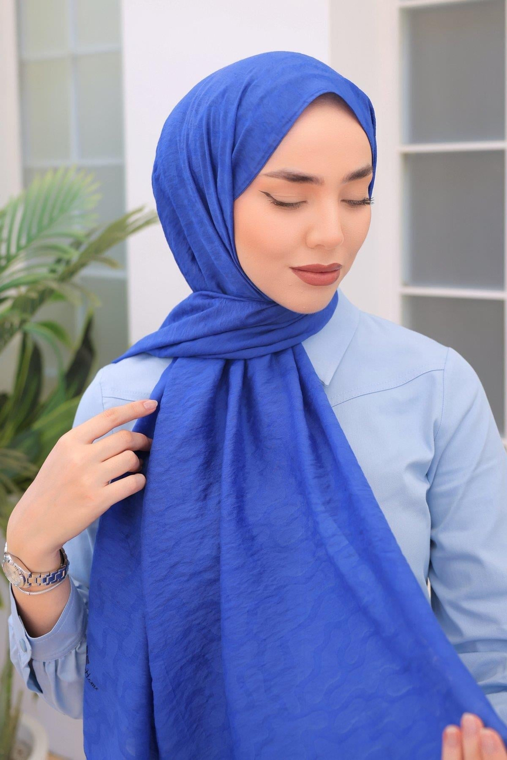 Silk Home Olinda Şal - Dalga Desenli - Saks