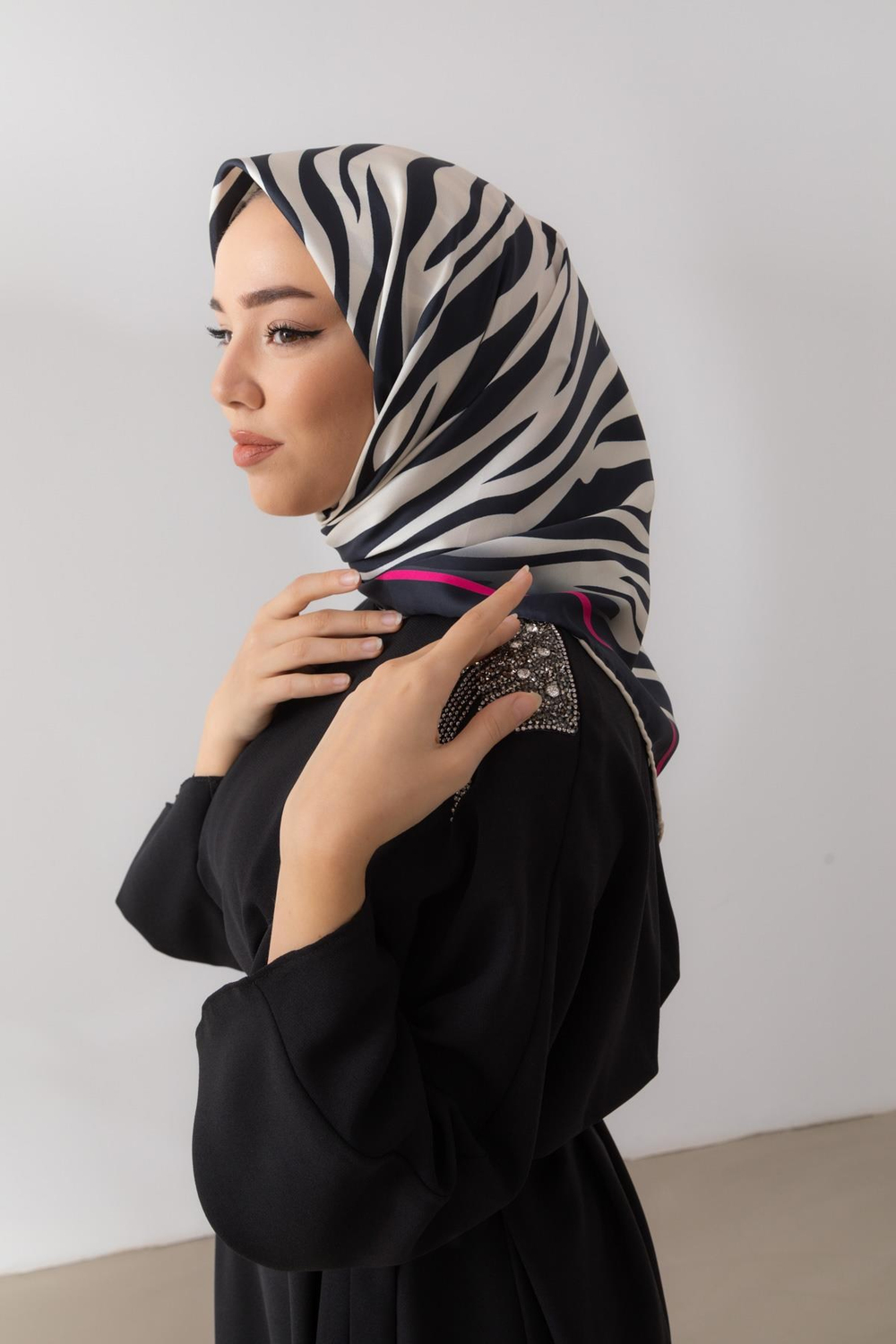 Silk Home Twill Eşarp - Zebra Desen - Fuşya