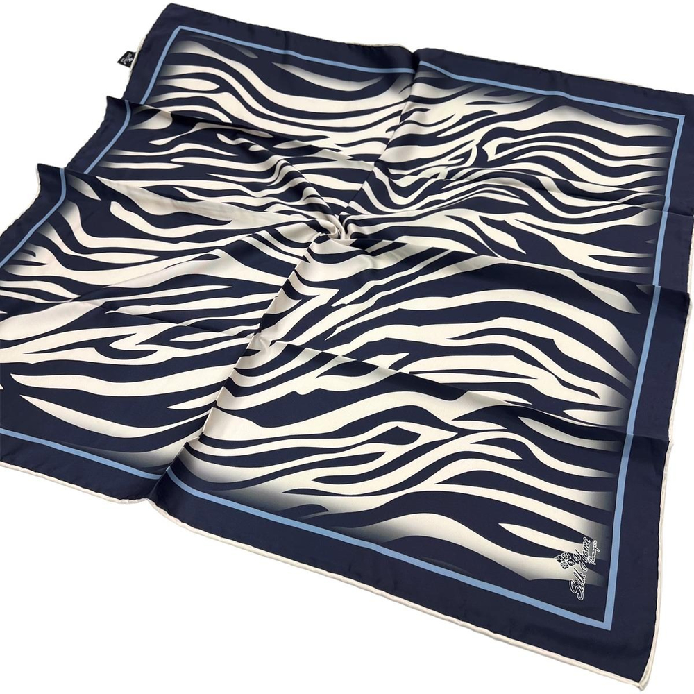 Silk Home Twill Eşarp - Zebra Desen - Kot Mavi