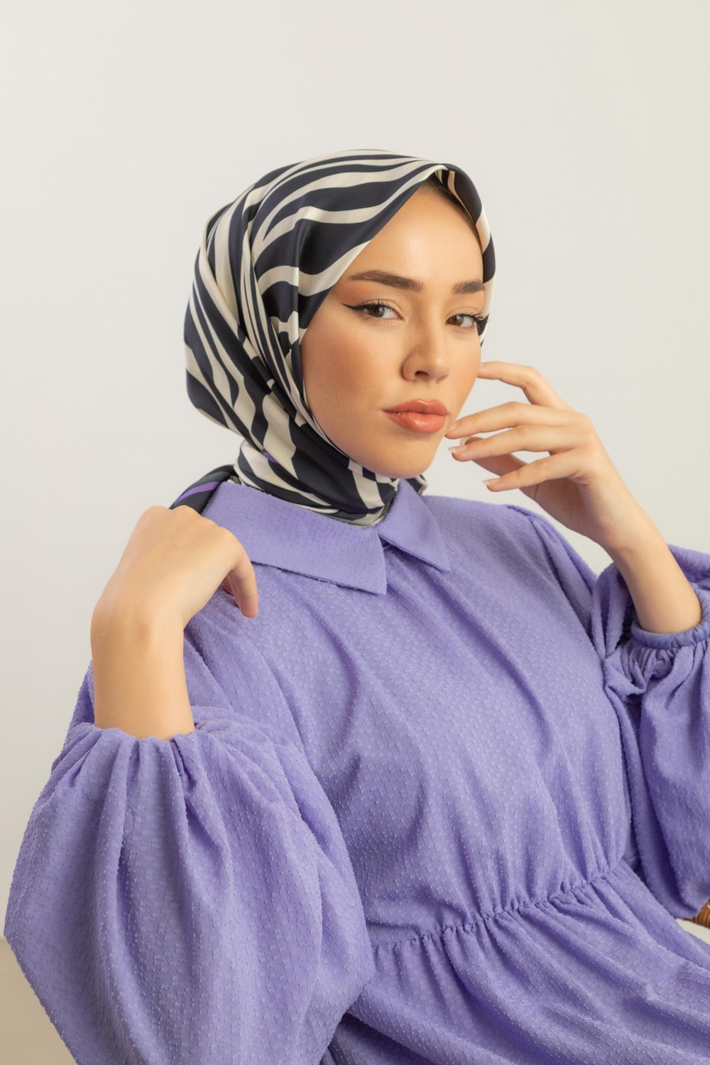 Silk Home Twill Eşarp - Zebra Desen - Mor
