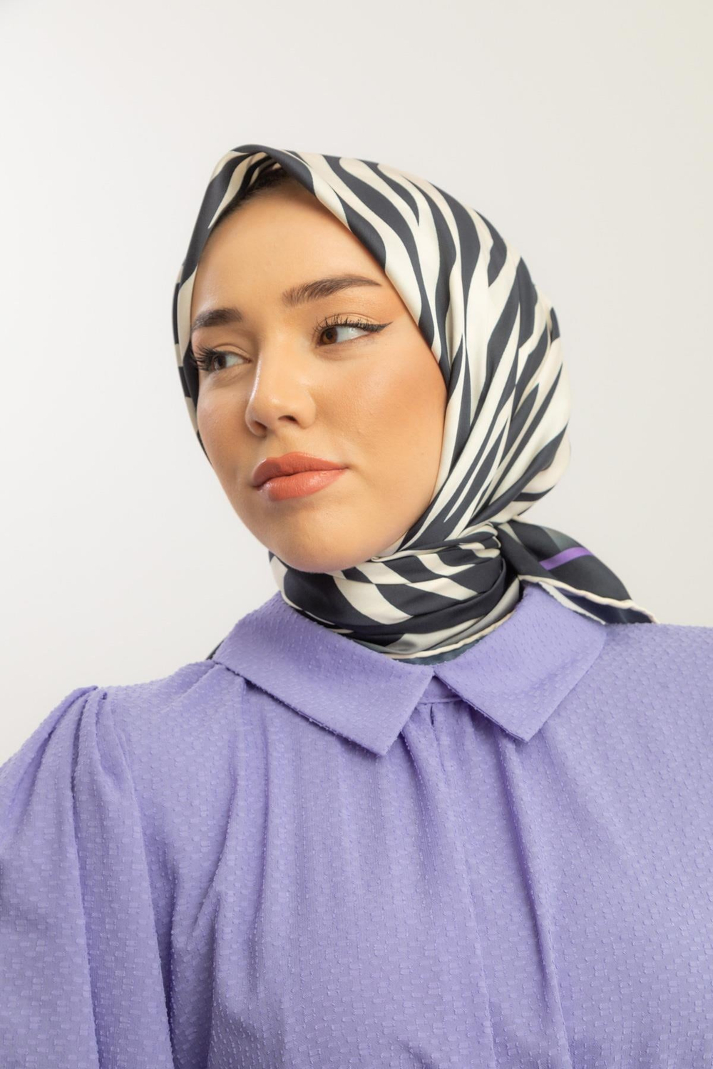 Silk Home Twill Eşarp - Zebra Desen - Mor
