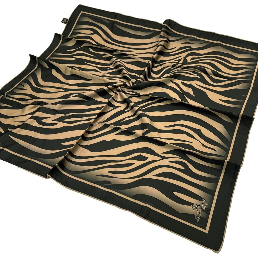 Silk Home Twill Eşarp - Zebra Desen - Siyah Kahve
