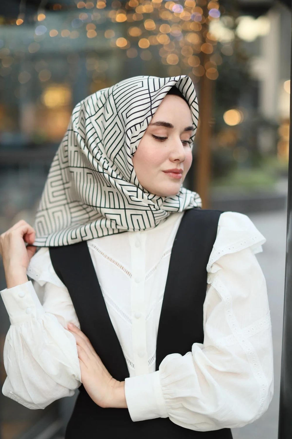 Silk Home Twill İpek Eşarp - 11390-03 Beyaz Siyah