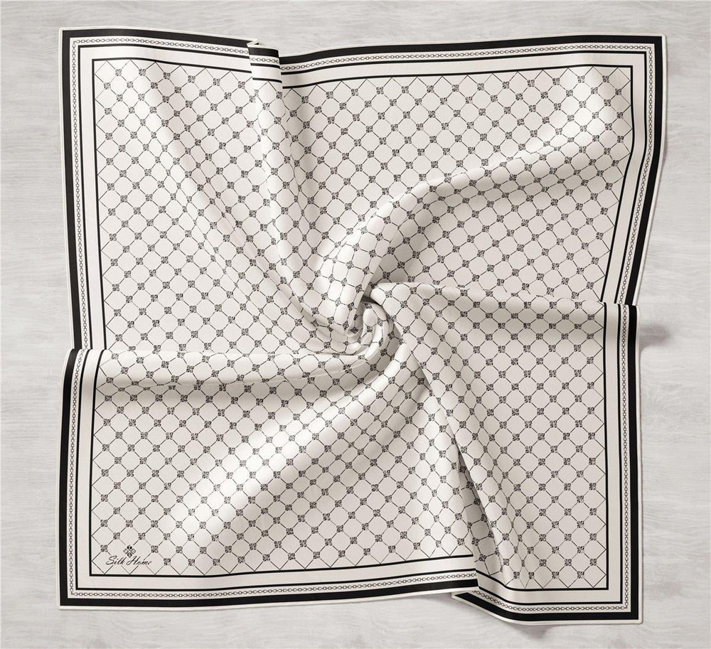 Silk Home Twill İpek Eşarp - 11393-19 Krem Siyah