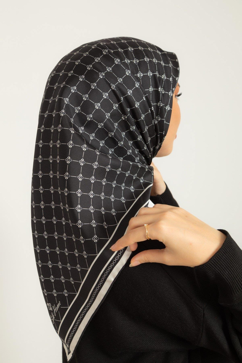 Silk Home Twill İpek Eşarp - 11393-21 Siyah Krem