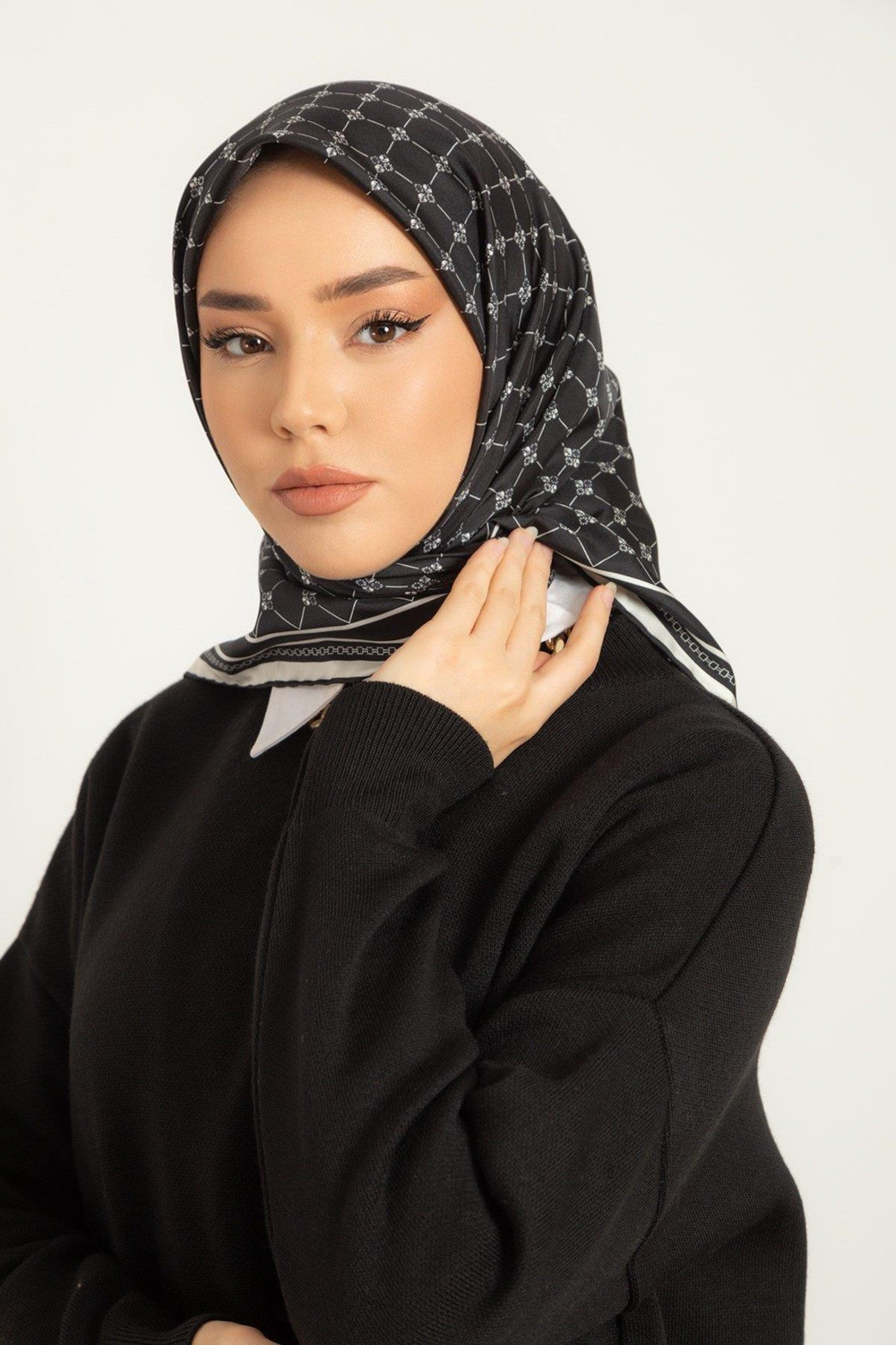 Silk Home Twill İpek Eşarp - 11393-21 Siyah Krem