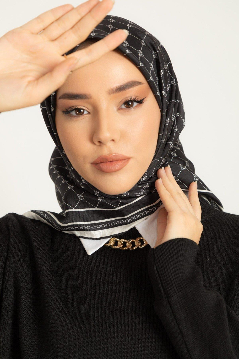 Silk Home Twill İpek Eşarp - 11393-21 Siyah Krem