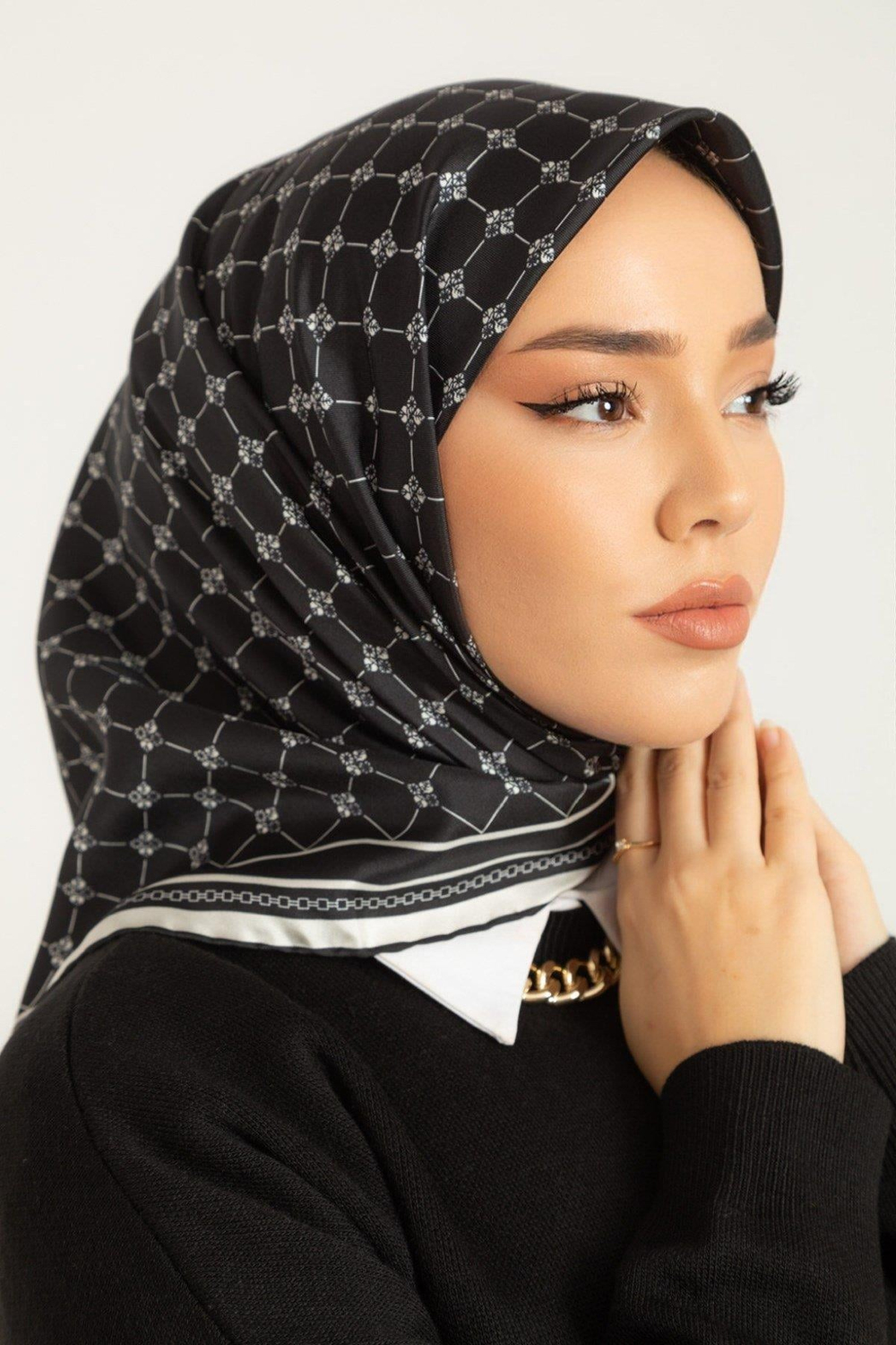 Silk Home Twill İpek Eşarp - 11393-21 Siyah Krem
