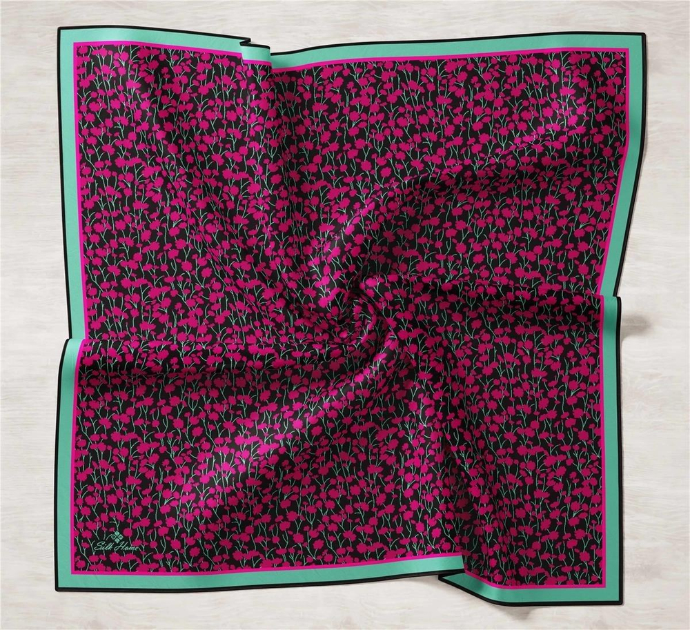 Silk Home Twill İpek Eşarp - 11412-29 Siyah Fuşya