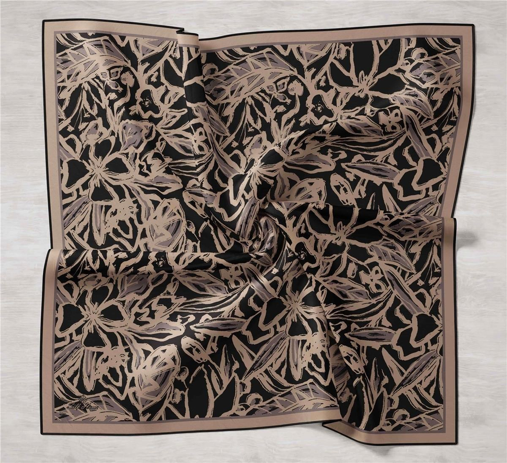 Silk Home Twill İpek Eşarp - 11419-01 Siyah Vizon Taş
