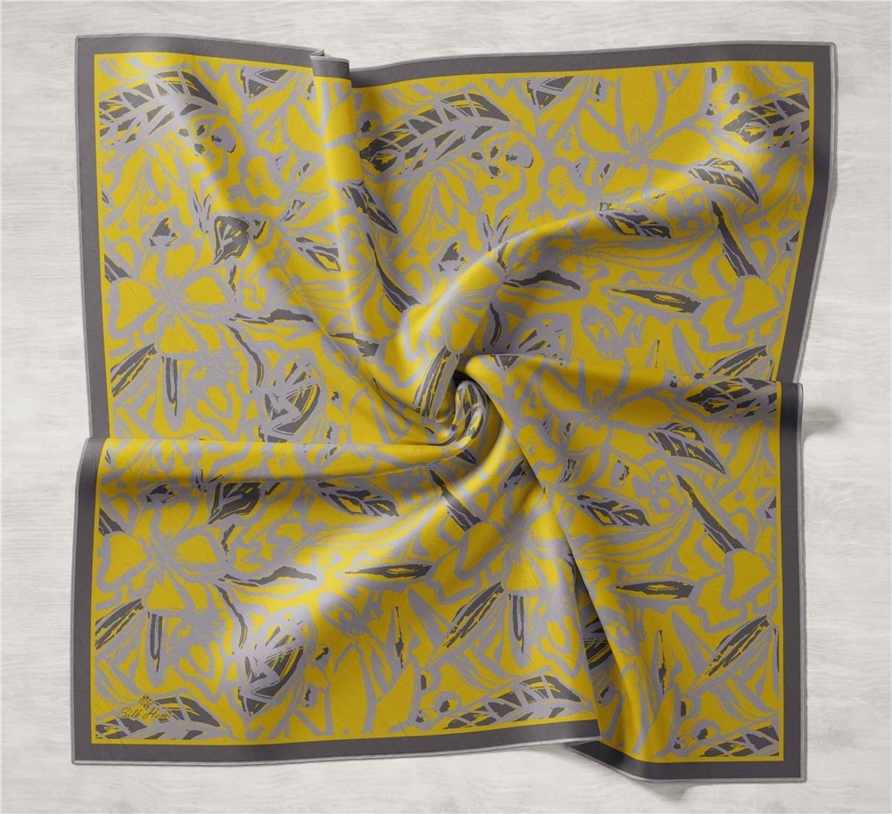 Silk Home Twill İpek Eşarp - 11419-35 Gri Füme Sarı