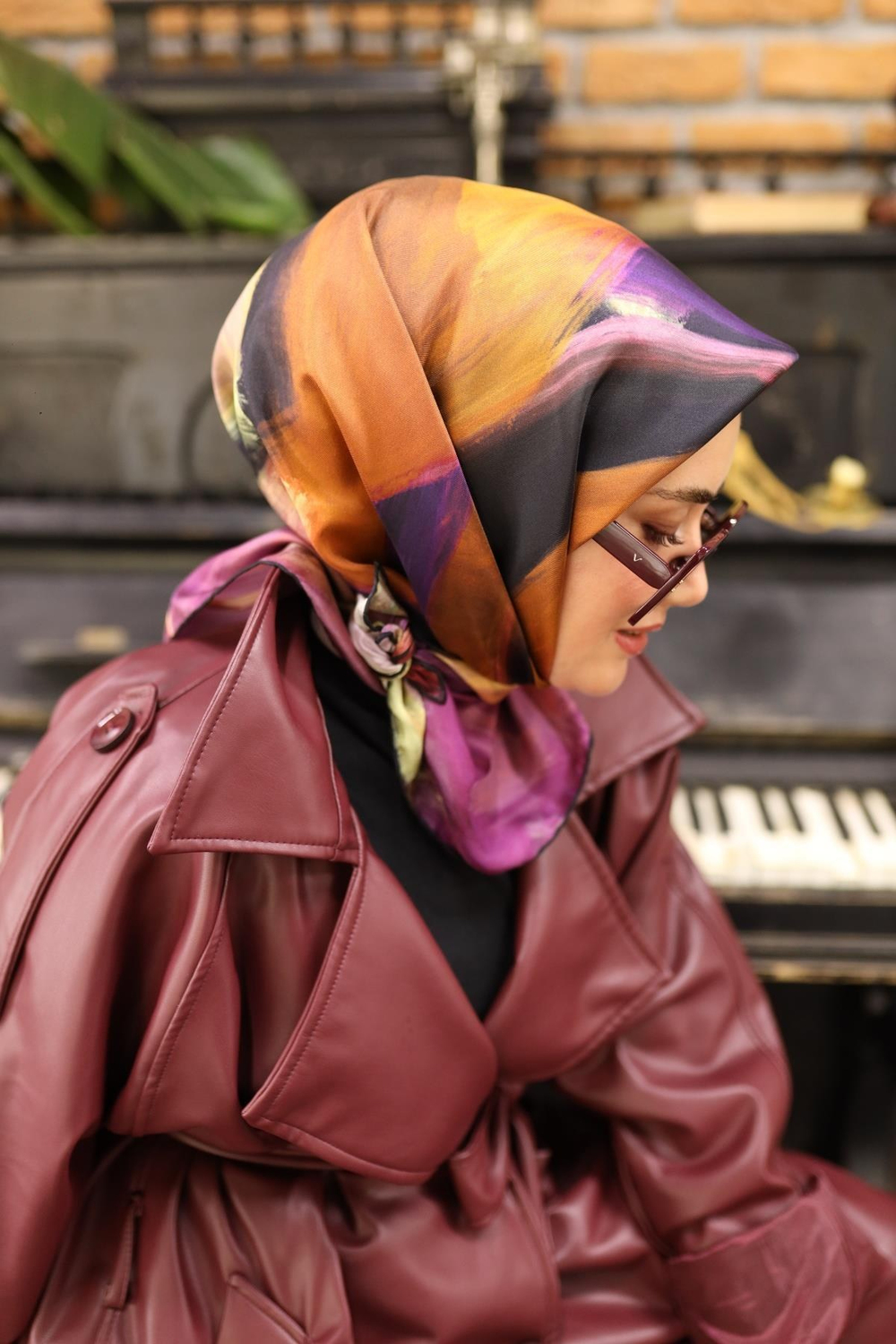 Silk Home Twill İpek Eşarp - 11448-41 Mürdüm Siyah