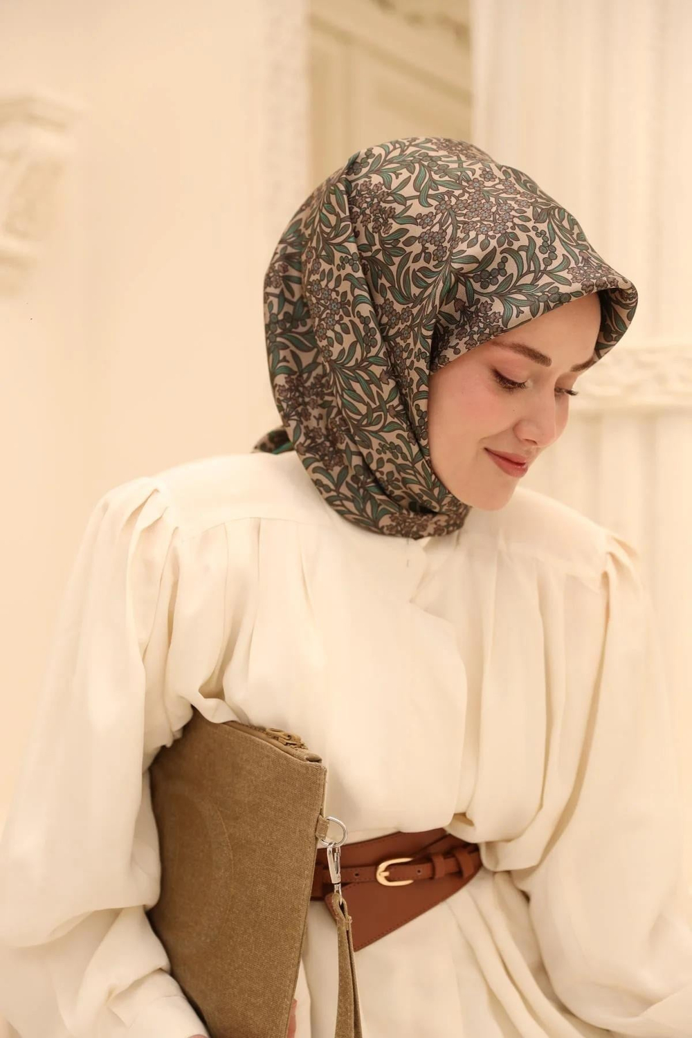Silk Home Twill İpek Eşarp - 11464-22 Kahve Yeşil