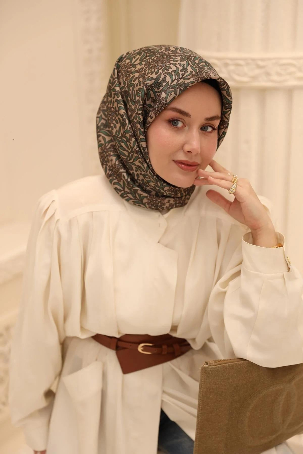 Silk Home Twill İpek Eşarp - 11464-22 Kahve Yeşil