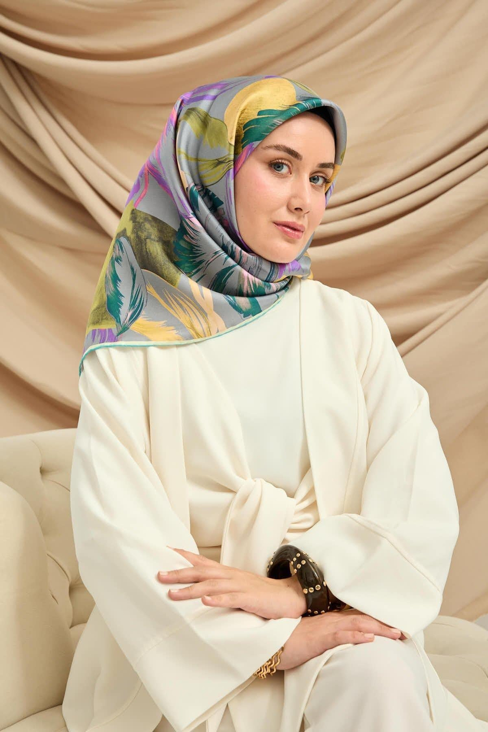 Silk Home Twill İpek Eşarp - 11480-51 Metalik Gri Yeşil