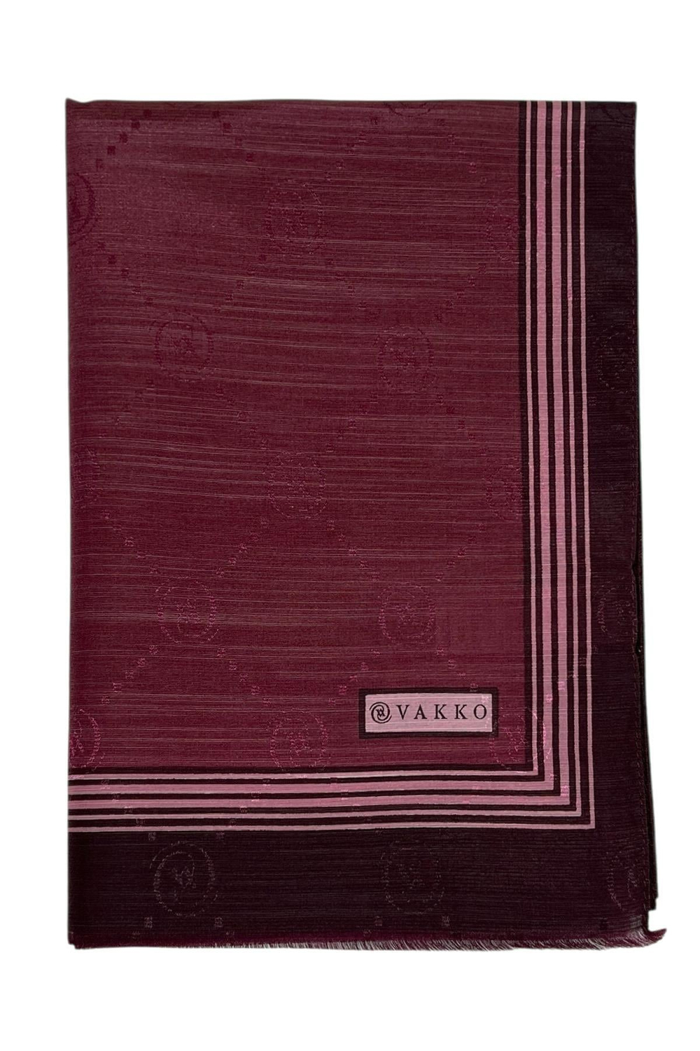 Vakko Pamuk İpek Şal - Bordürlü Monogram - Bordo