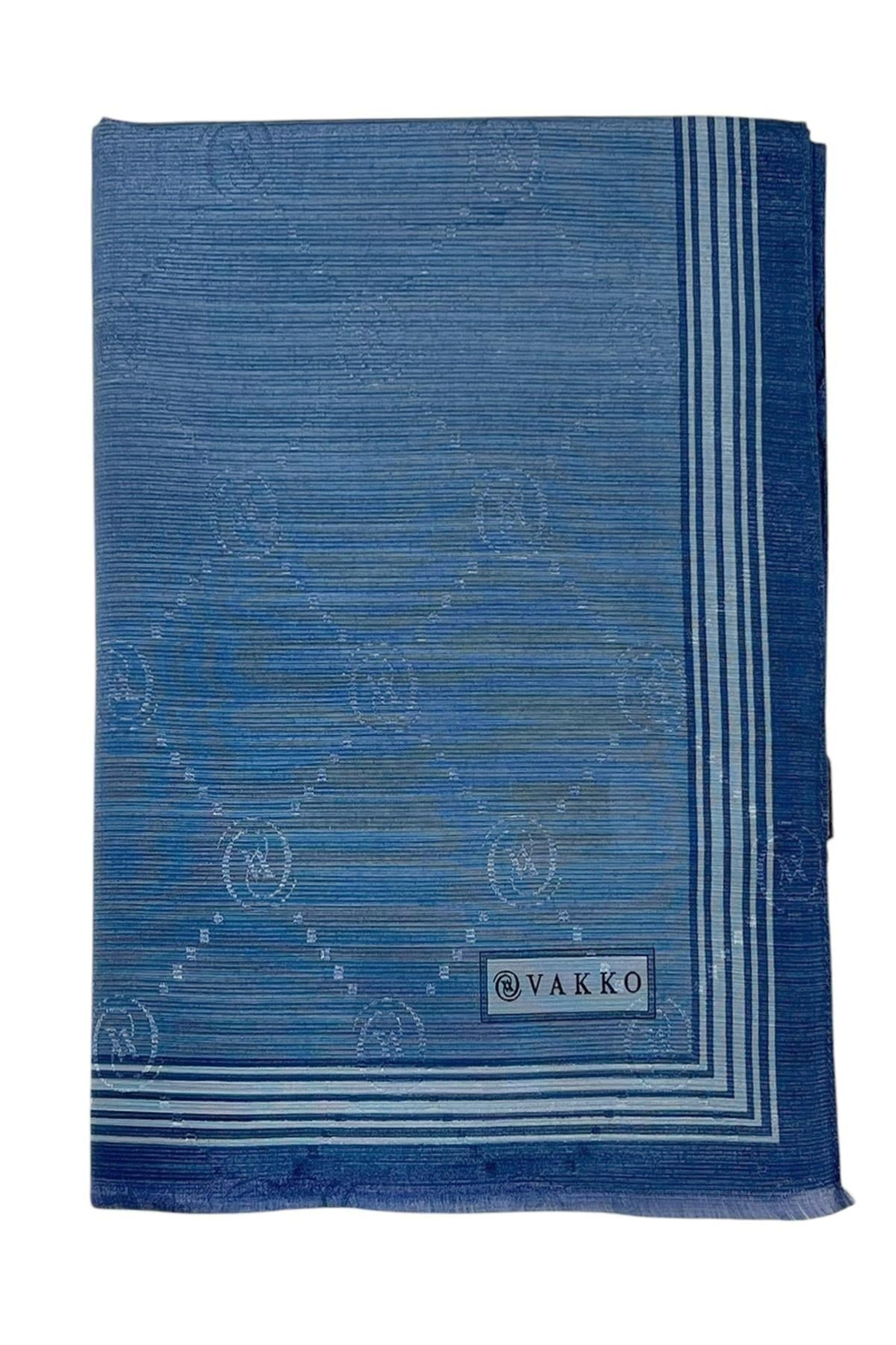 Vakko Pamuk İpek Şal - Bordürlü Monogram - İndigo