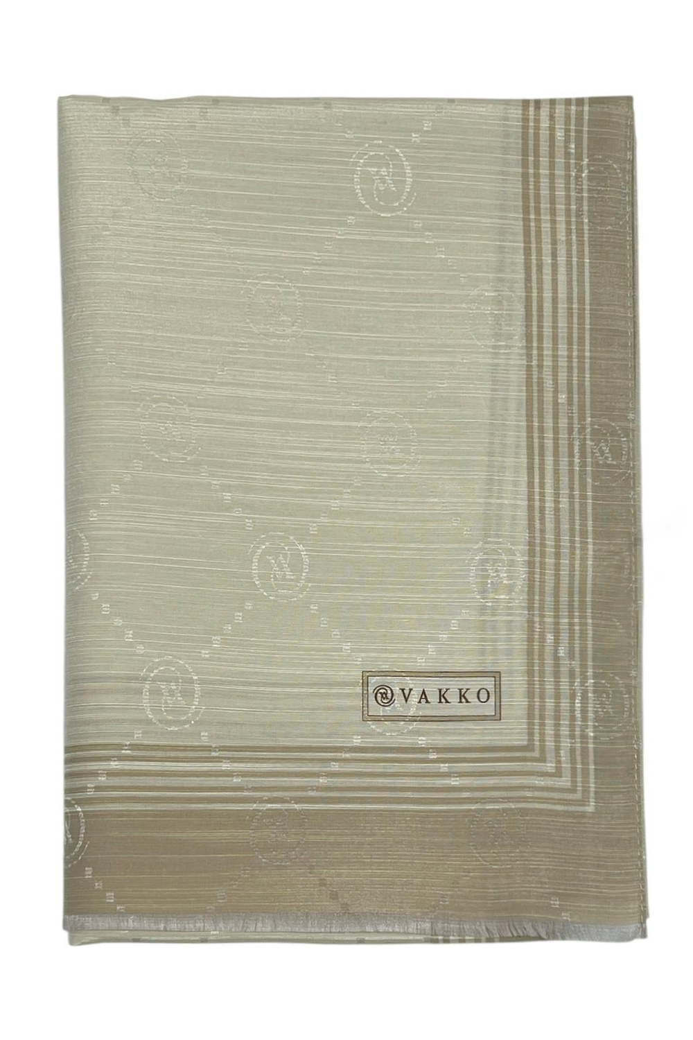 Vakko Pamuk İpek Şal - Bordürlü Monogram - Soft Bej