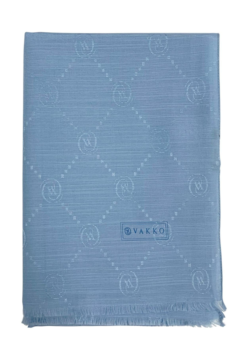 Vakko Pamuk İpek Şal - Monogram - Açık Mavi