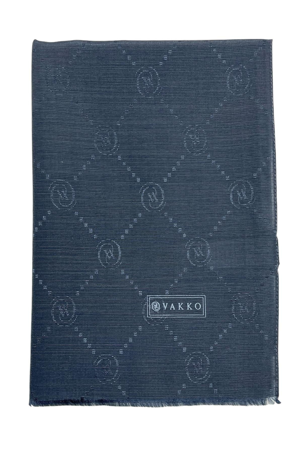 Vakko Pamuk İpek Şal - Monogram - Antrasit Mavi
