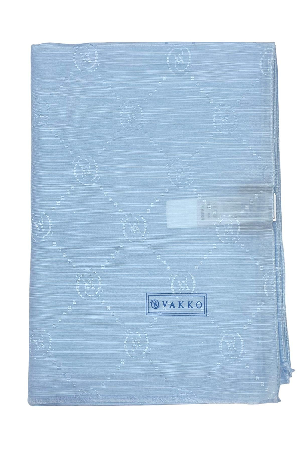 Vakko Pamuk İpek Şal - Monogram - Bebe Mavi