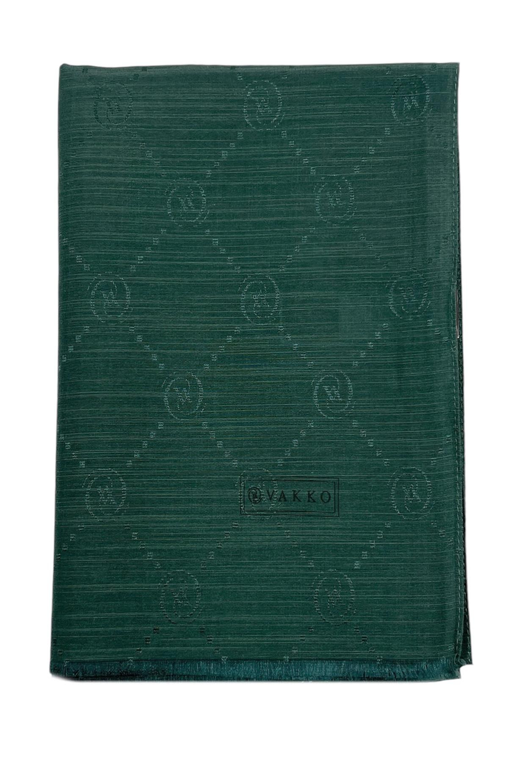 Vakko Pamuk İpek Şal - Monogram - Çam Yeşili