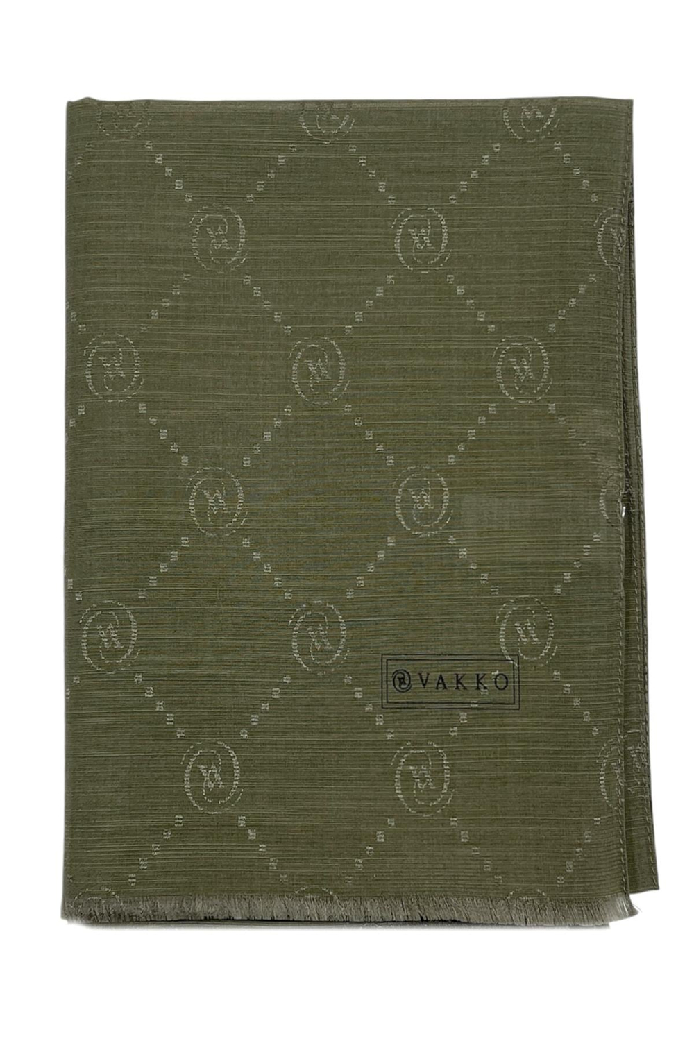 Vakko Pamuk İpek Şal - Monogram - Soft Haki