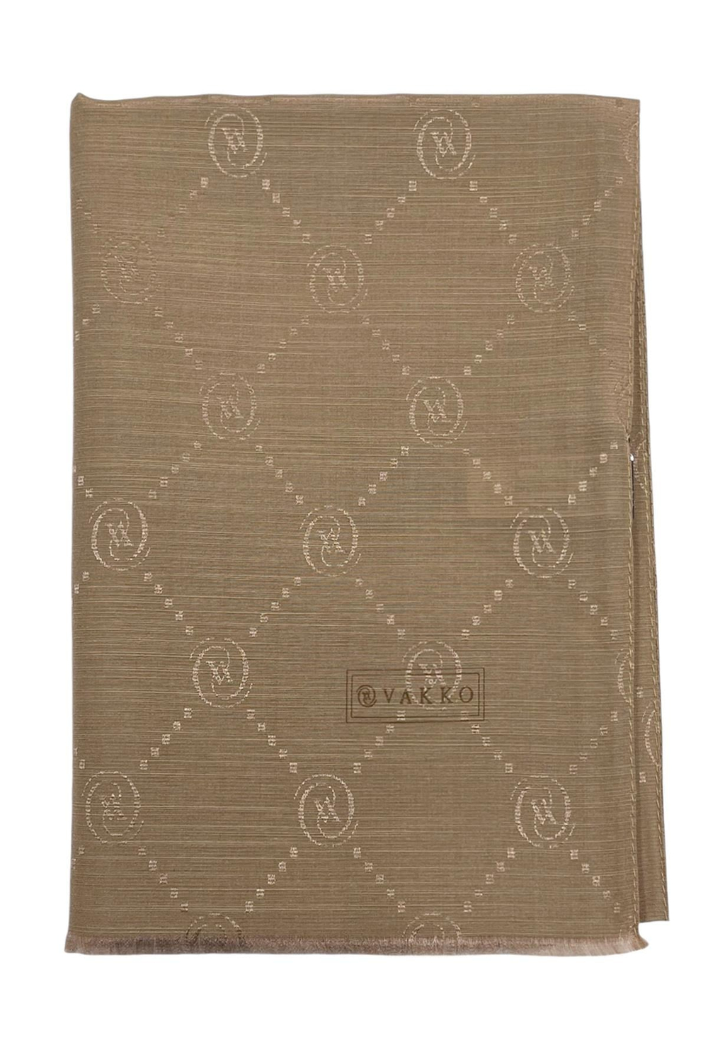 Vakko Pamuk İpek Şal - Monogram - Soft Karamel