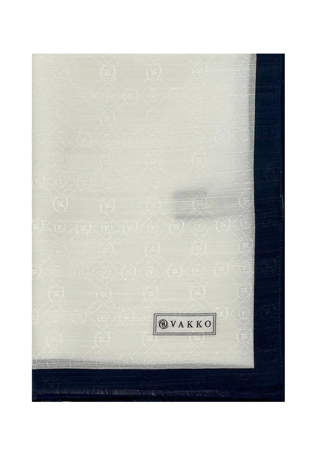 Vakko Pamuk İpek Şal - Şeritli Hologram - Beyaz Lacivert