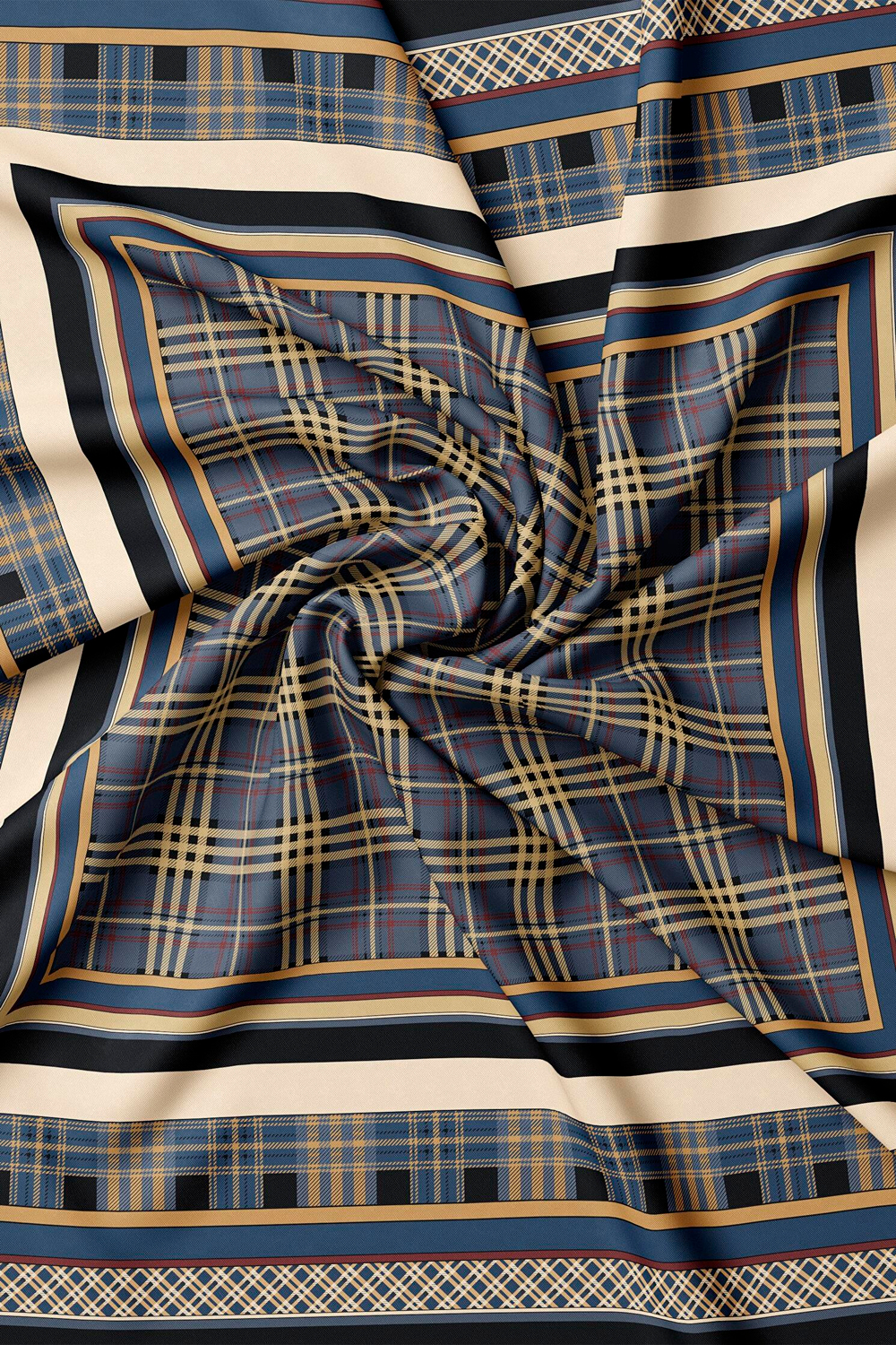 Vakko Twill İpek Eşarp - 40805 - Lacivert Siyah
