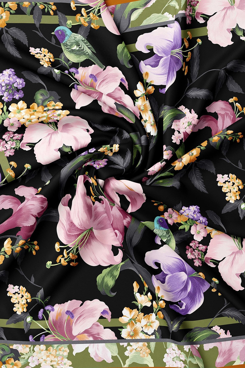 Vakko Twill İpek Eşarp - 41185-18 Siyah Safran