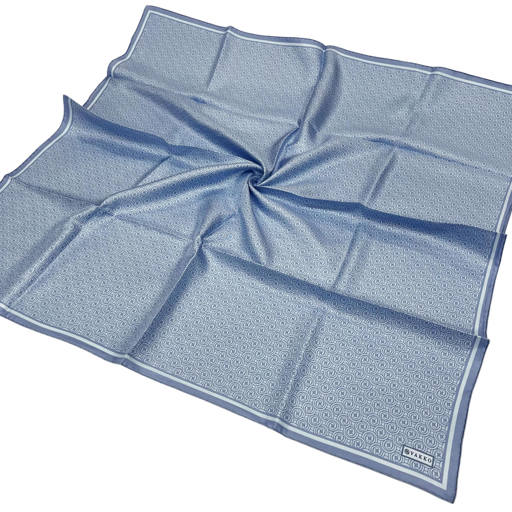 Vakko Twill İpek Eşarp - Helezon Monogram - Mavi