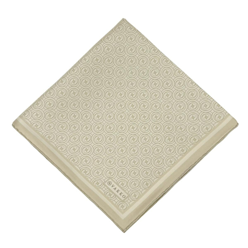 Vakko Twill İpek Eşarp - Helezon Monogram - Krem Sarı