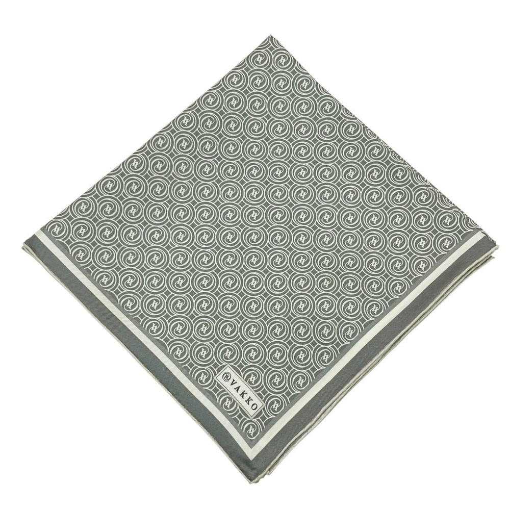 Vakko Twill İpek Eşarp - Yeni Monogram - Kurşun Gri