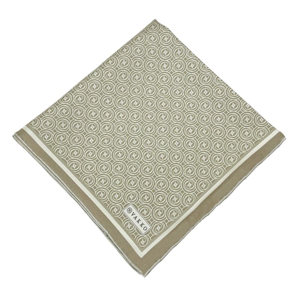 Vakko Twill İpek Eşarp - Yeni Monogram - Koyu Bej