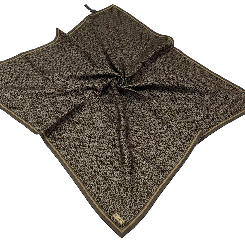 Vakko Twill İpek Eşarp - Helezon Monogram - Kahve Gold