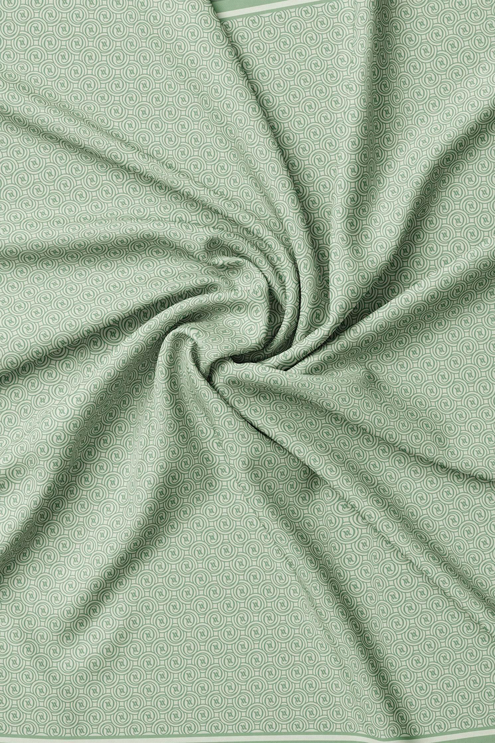 Vakko Twill İpek Eşarp - Helezon Monogram - Keten Yeşili