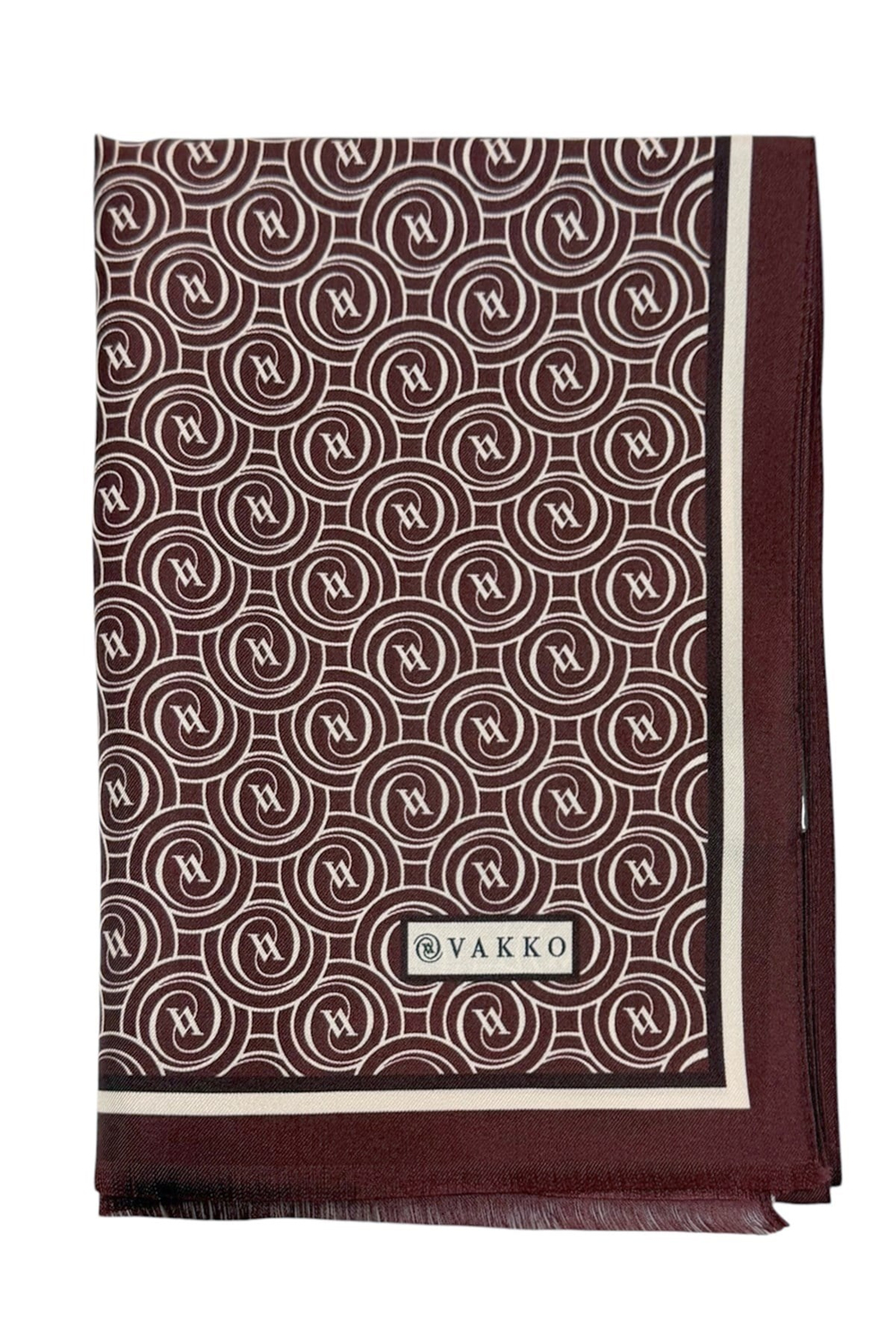 Vakko Twill İpek Şal - Helezon Monogram - Bordo Krem