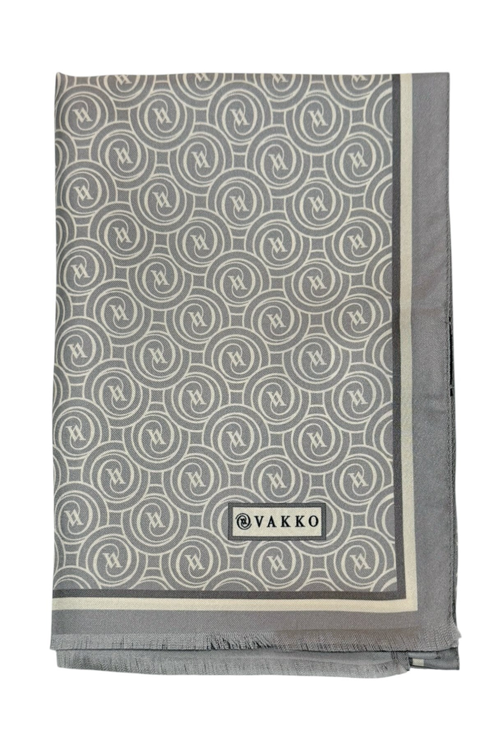Vakko Twill İpek Şal - Helezon Monogram - Açık Gri