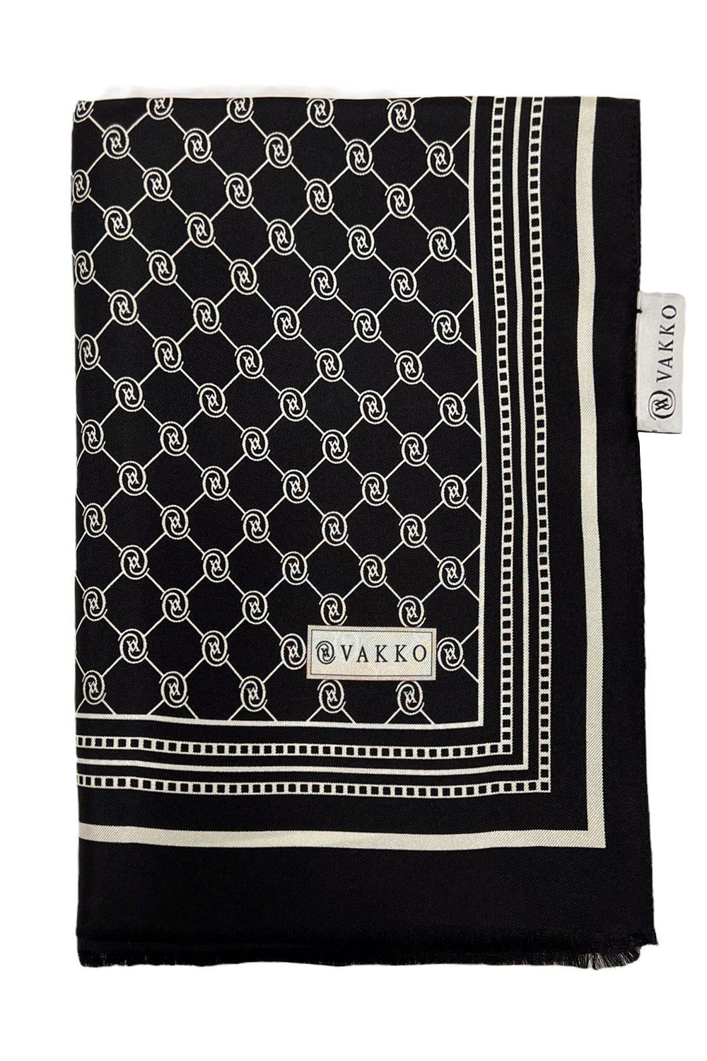 Vakko Twill İpek Şal - Özel Seri - Siyah Ekru