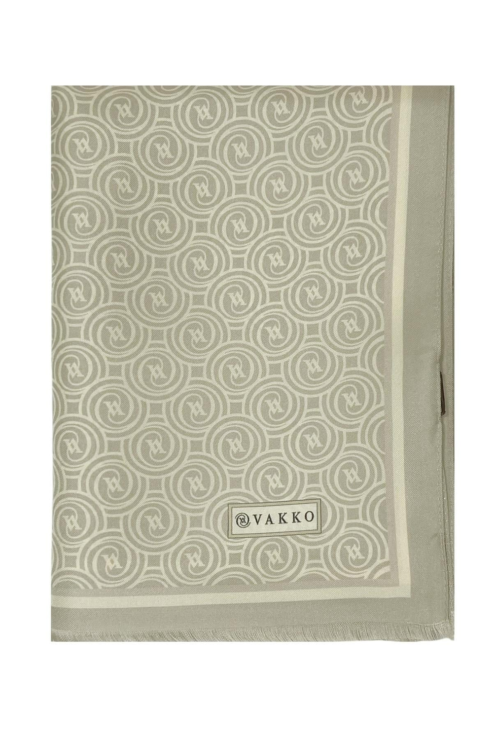 Vakko Twill İpek Şal - Yeni Monogram - Açık Taş Krem