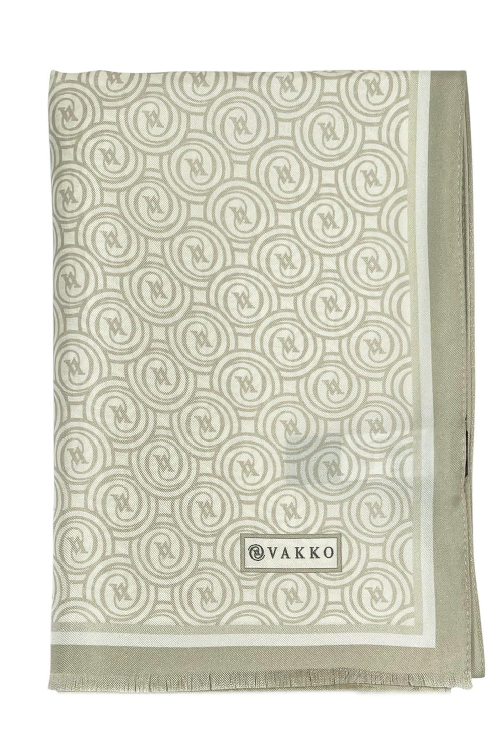 Vakko Twill İpek Şal - Yeni Monogram - Bej